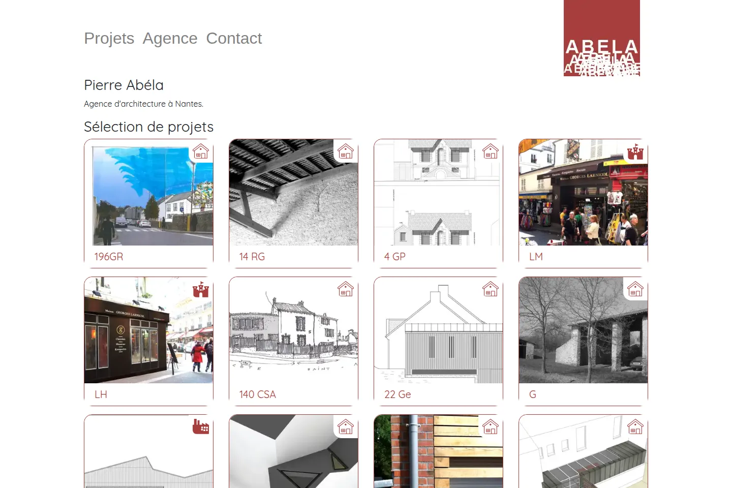 Page d’accueil du site de l’Atelier d’architecture Pierre Abéla : sélection de projets
